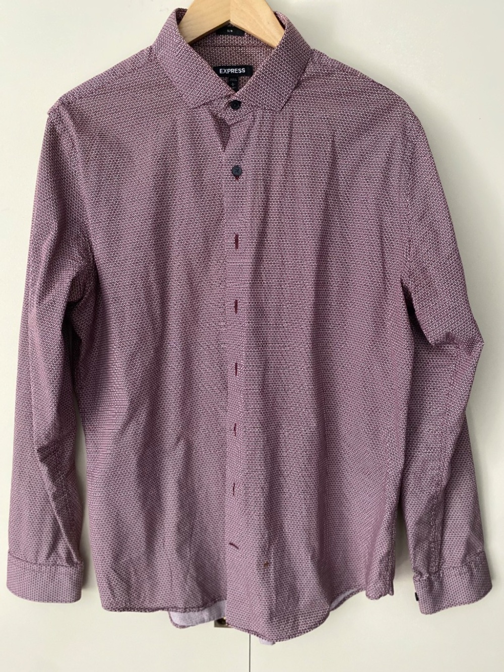 Express Slim Fit Dress Shirt Mens Large Burgundy Red Geometric Print Button Down - Picture 2 of 3
